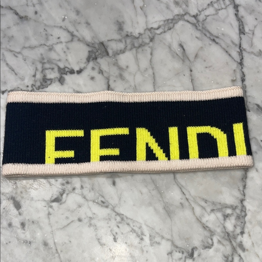 Fendi Kids Navy and Neon Yellow Headband